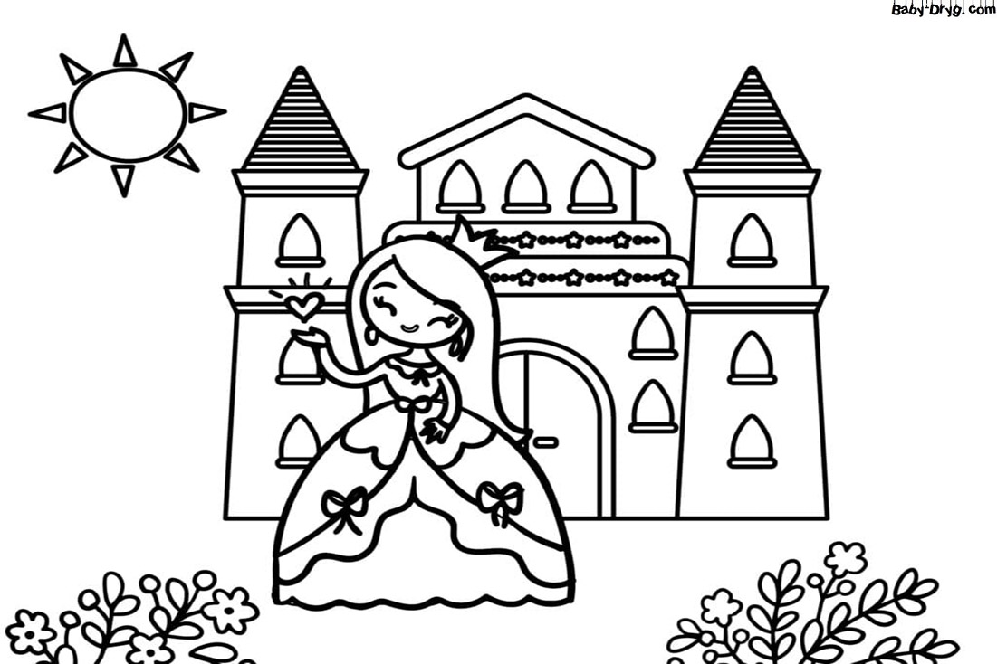 Coloring page Princess and Castle | Coloring Princess