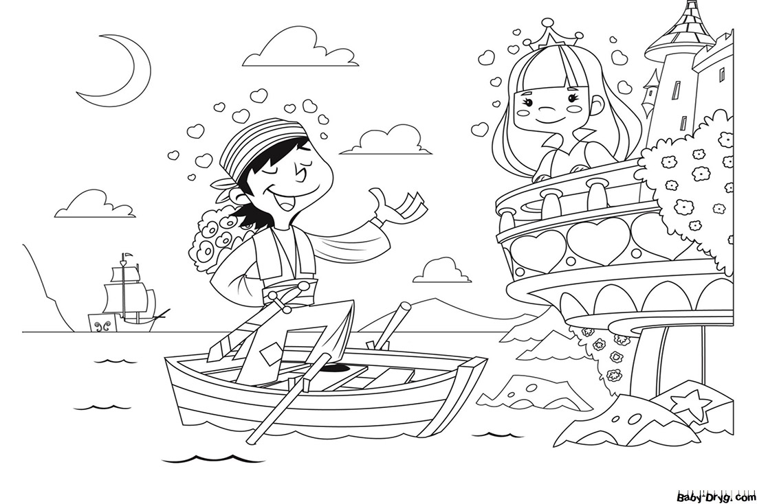 Coloring page Princess and Pirate | Coloring Princess