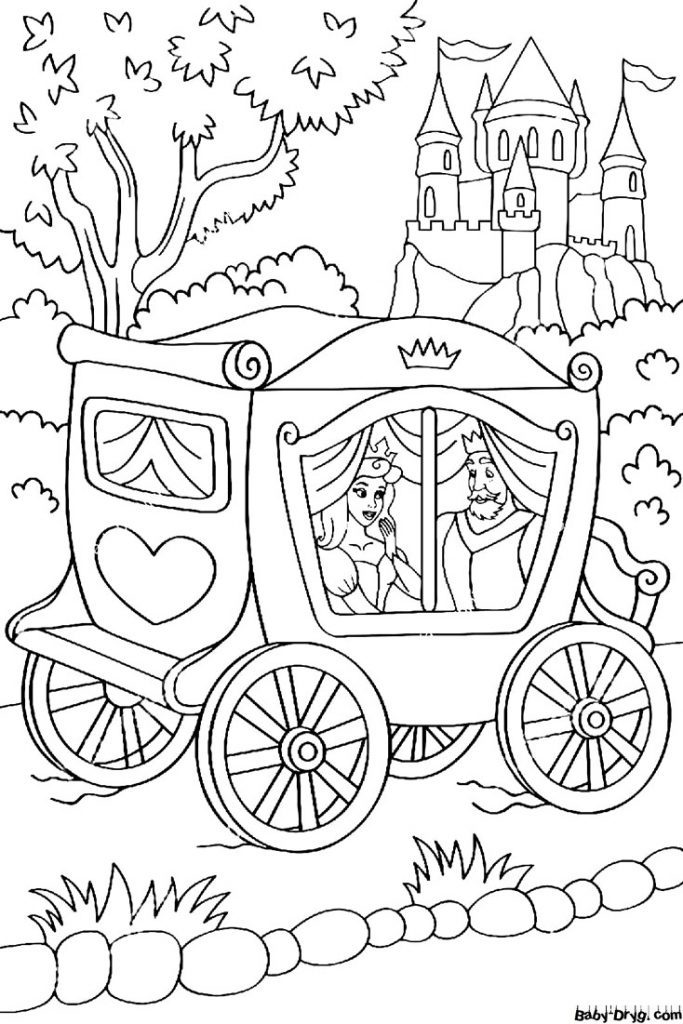Coloring page Princess and prince in a carriage | Coloring Princess