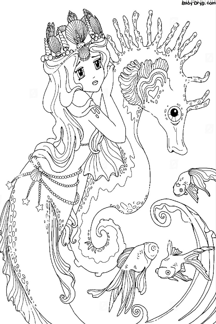 Coloring page Princess and the Seahorse | Coloring Princess