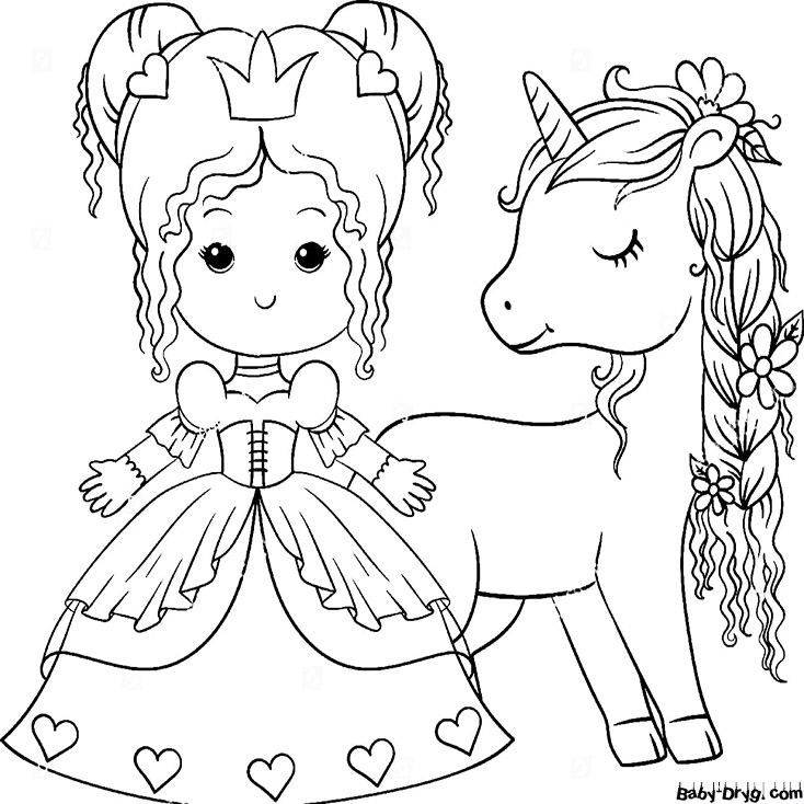 Coloring page Princess and Unicorn | Coloring Princess