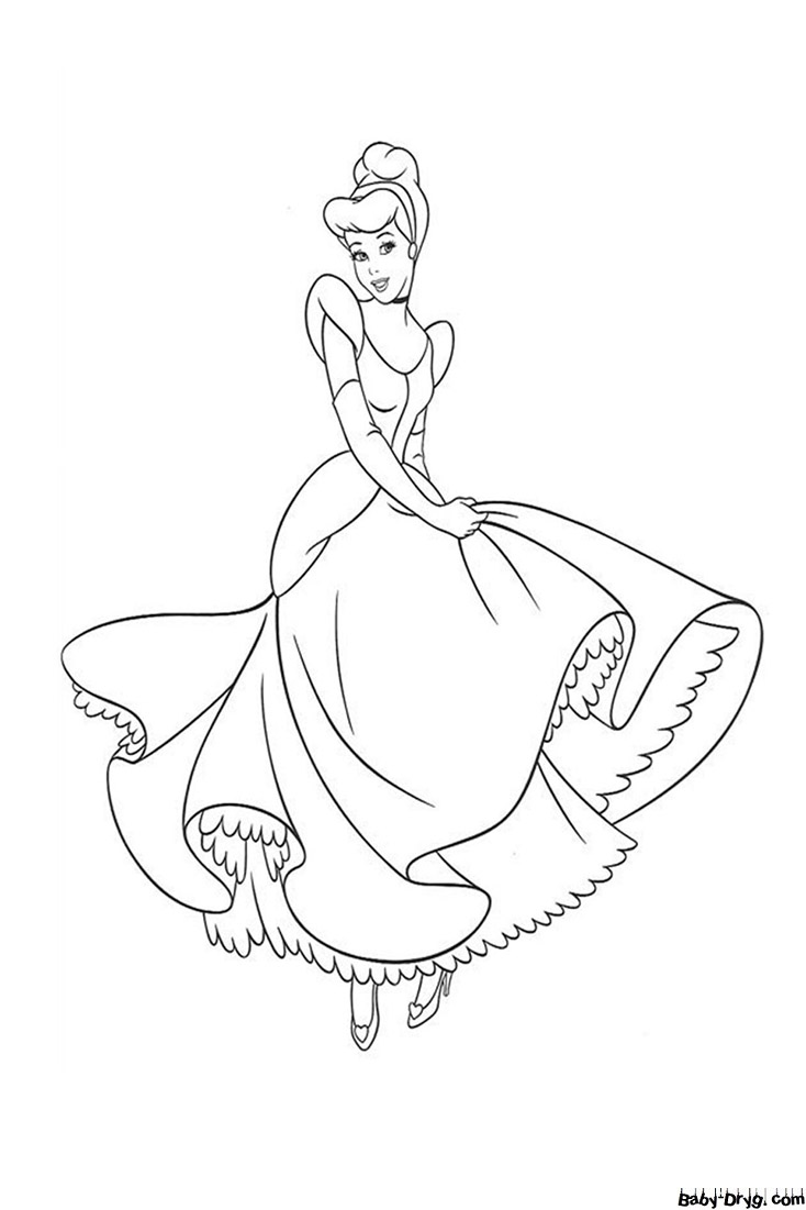 Coloring page Princess Cinderella in a ball gown | Coloring Princess