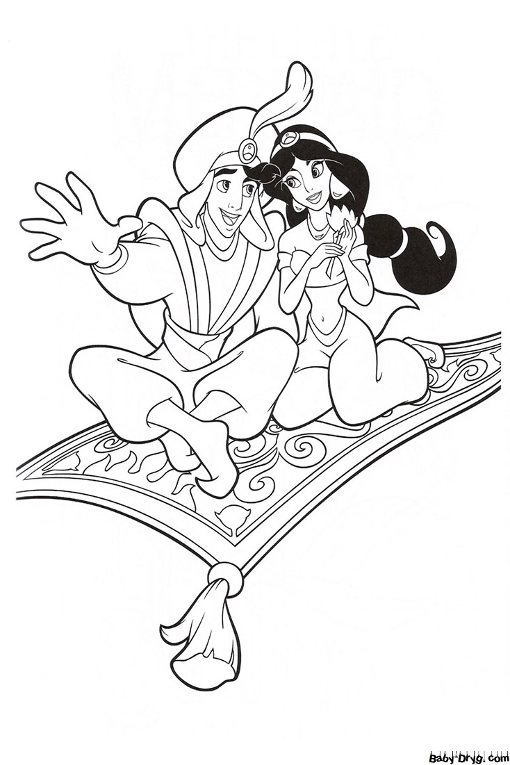 Coloring page Princess Jasmine on a magic carpet | Coloring Princess
