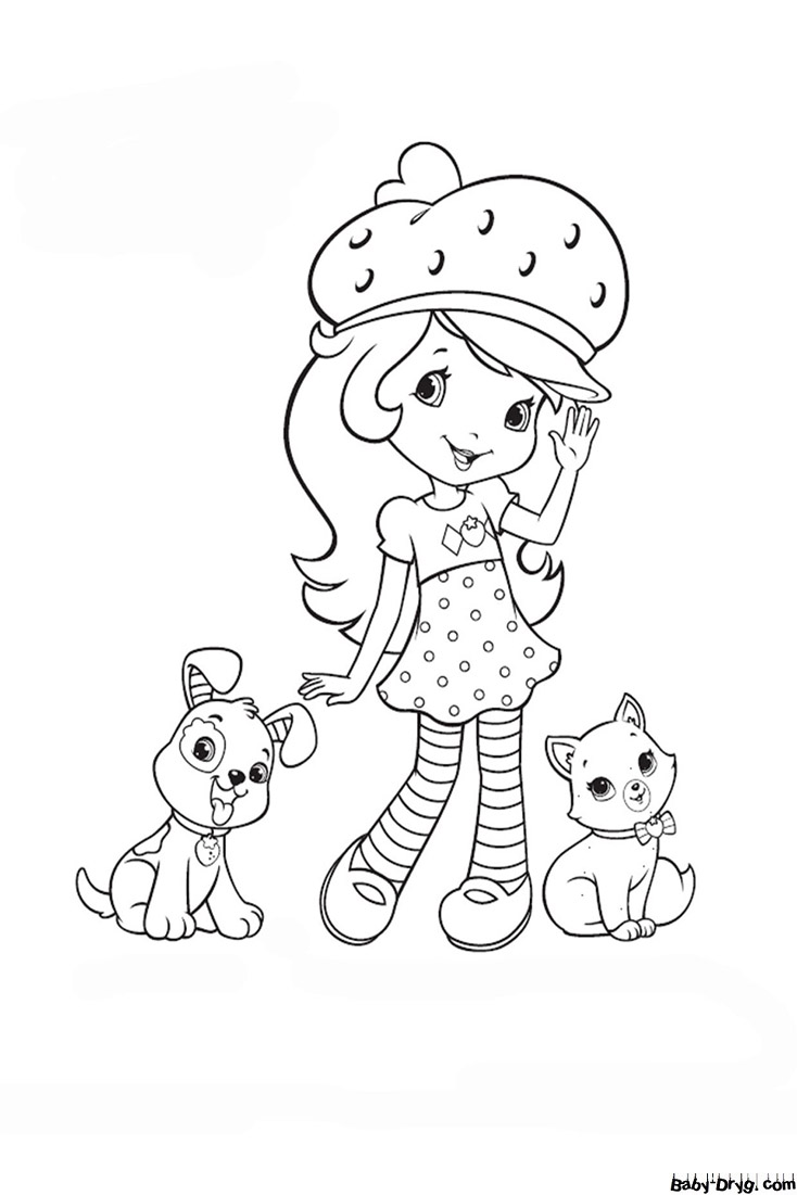 Coloring page Princess Strawberry with dogs | Coloring Princess