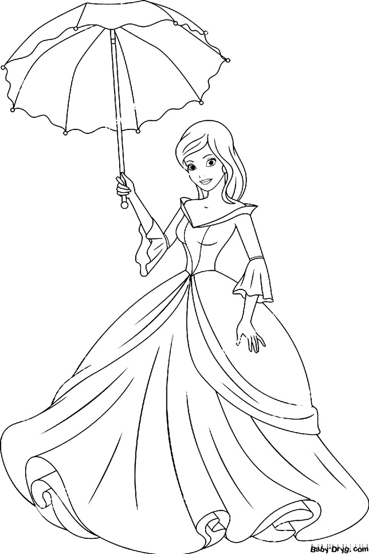 Coloring page Princess with an umbrella | Coloring Princess
