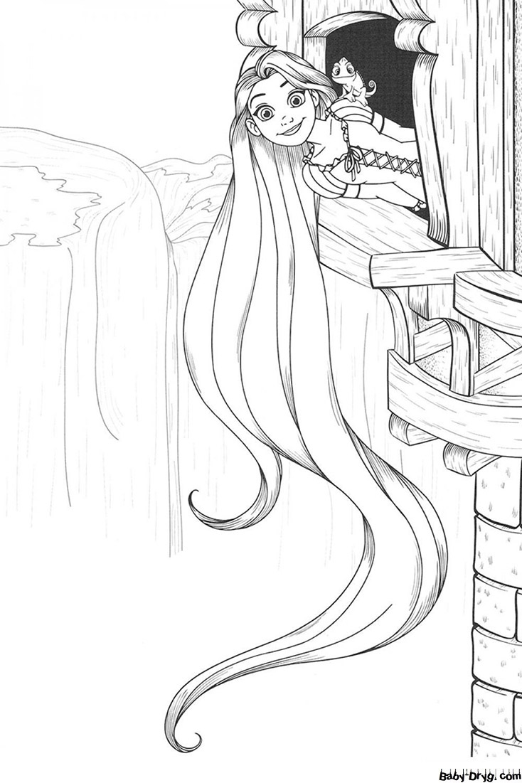 Coloring page Rapunzel and Pascal | Coloring Princess