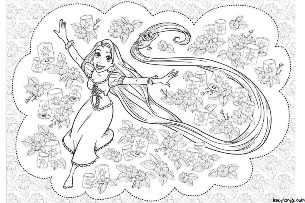 Coloring page Rapunzel in Flowers | Coloring Princess