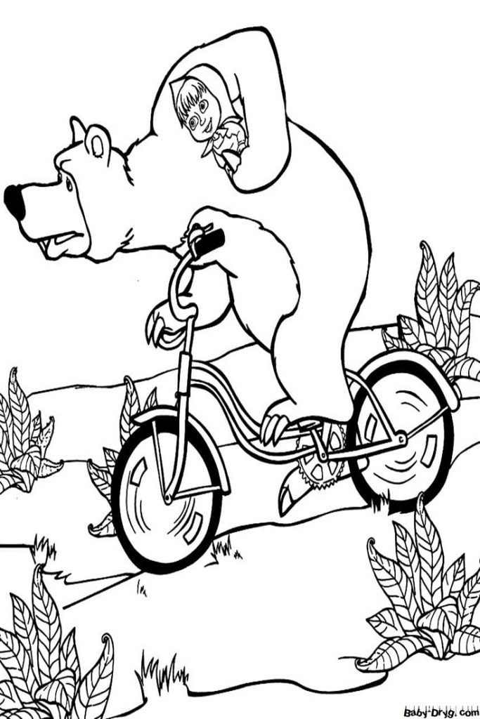 Coloring page Riding a bike | Coloring Masha and the Bear