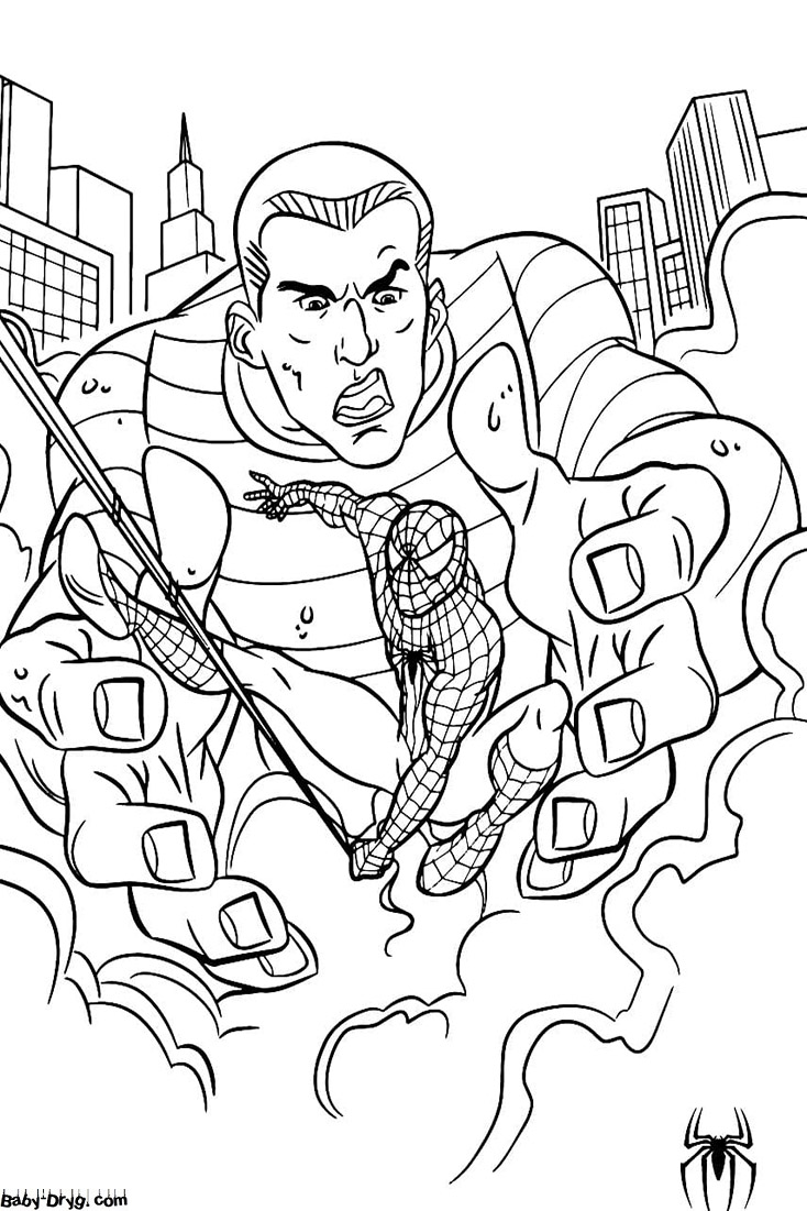 Coloring page Sandman chasing Spider | Coloring Spider-Man