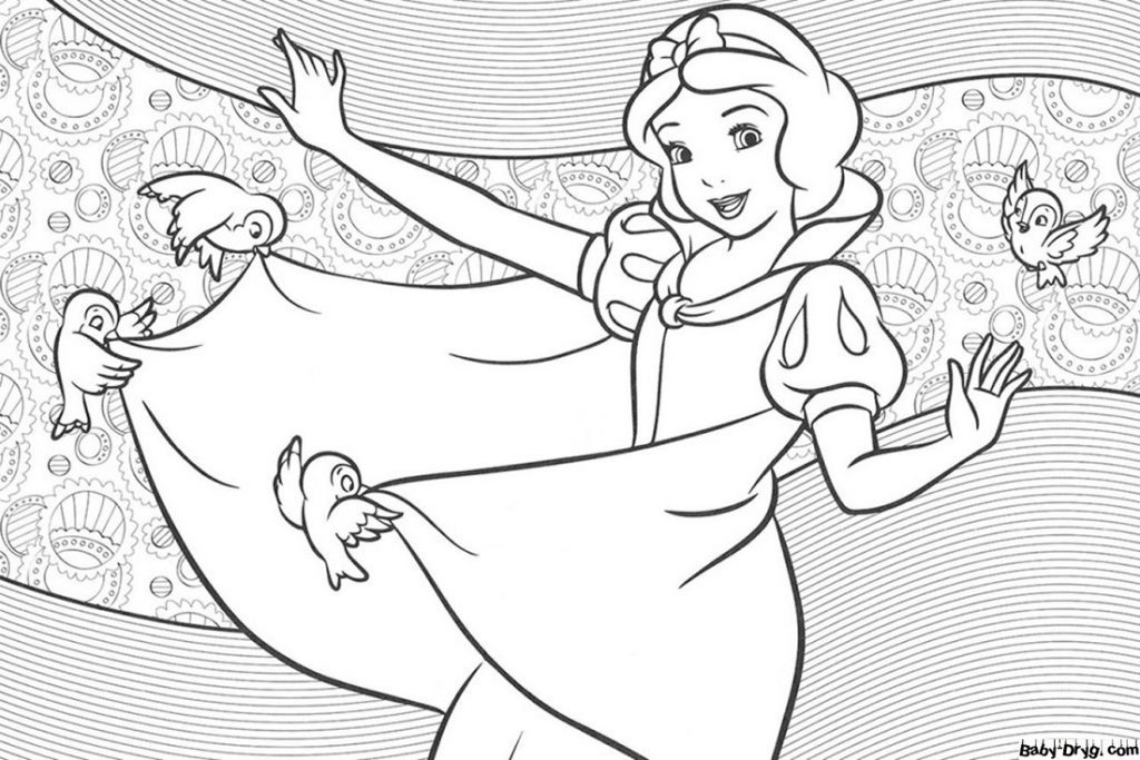 Coloring page Snow White and the Birds | Coloring Princess