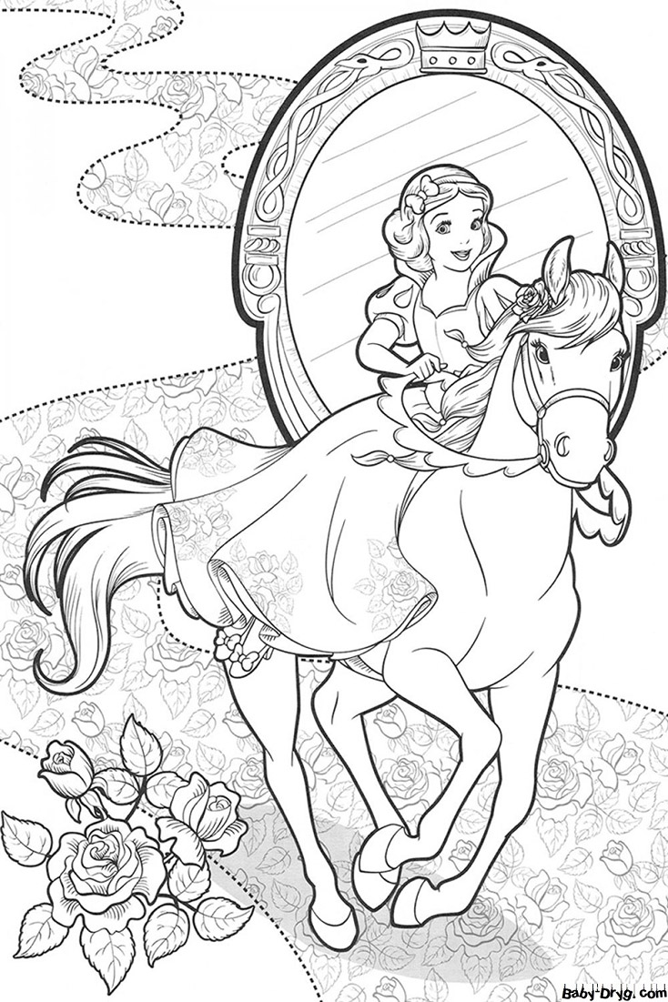Coloring page Snow White on a horse | Coloring Princess