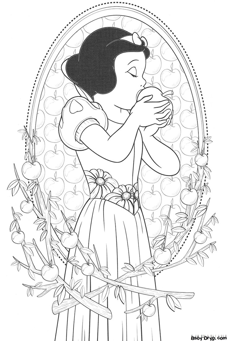 Coloring page Snow White taking a bite of an apple | Coloring Princess