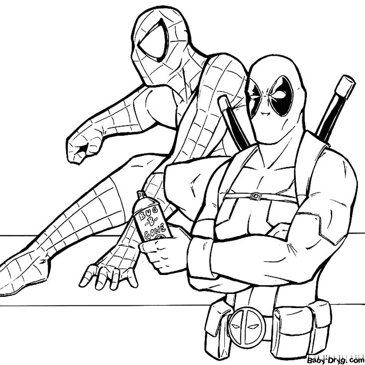 Coloring page Spider-Man and Deadpool | Coloring Spider-Man