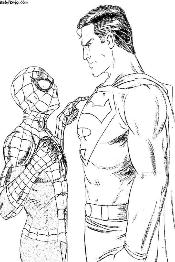 Coloring page Spider-Man and Superman | Coloring Spider-Man
