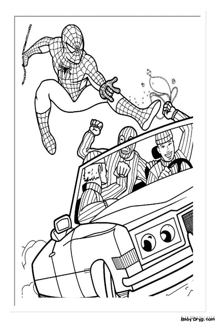 Coloring page Spider-Man catches robbers | Coloring Spider-Man