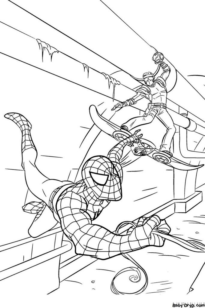 Coloring page Spider-Man fighting against a superhero | Coloring Spider-Man
