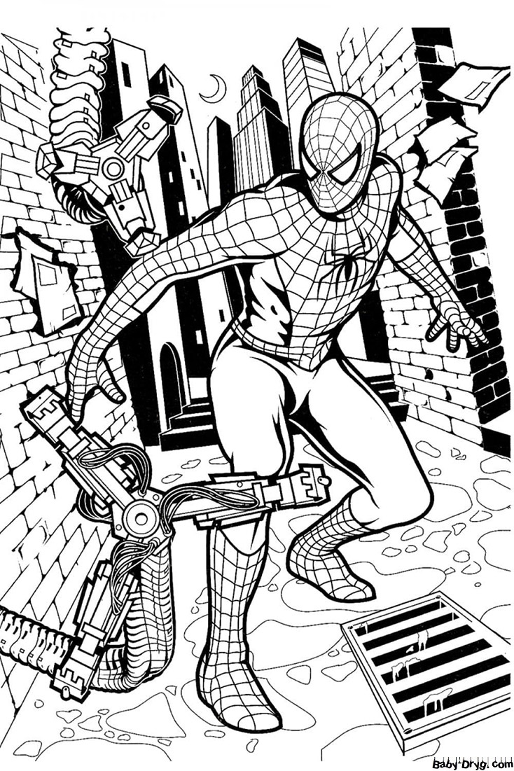 Coloring page Spider-Man fighting off tentacles | Coloring Spider-Man