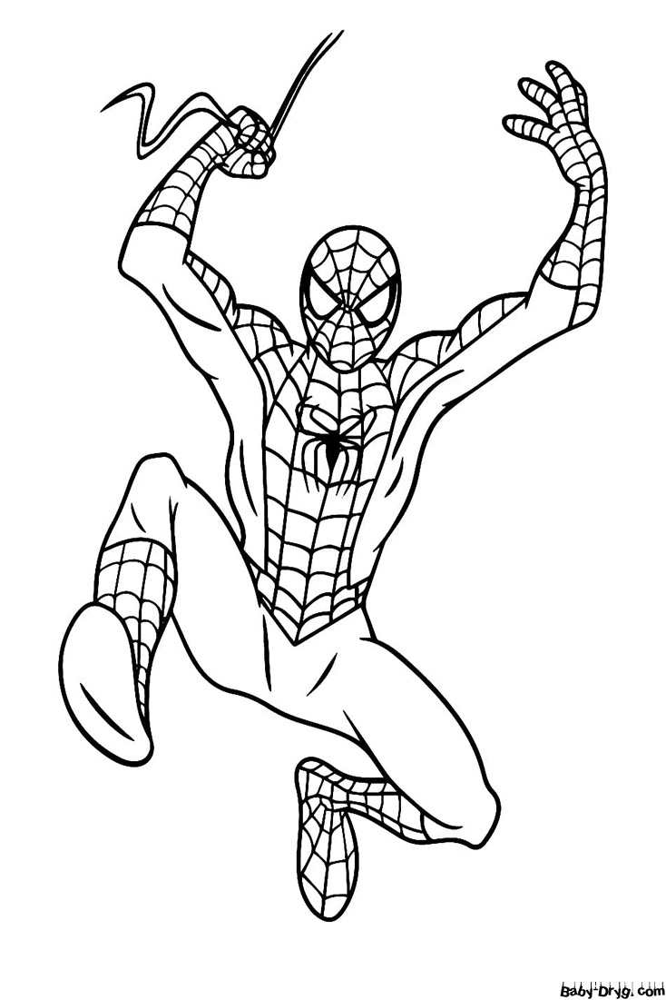 Coloring page Spider-Man flies | Coloring Spider-Man