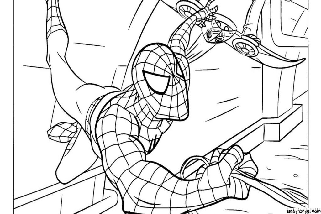 Coloring page Spider-Man in flight | Coloring Spider-Man