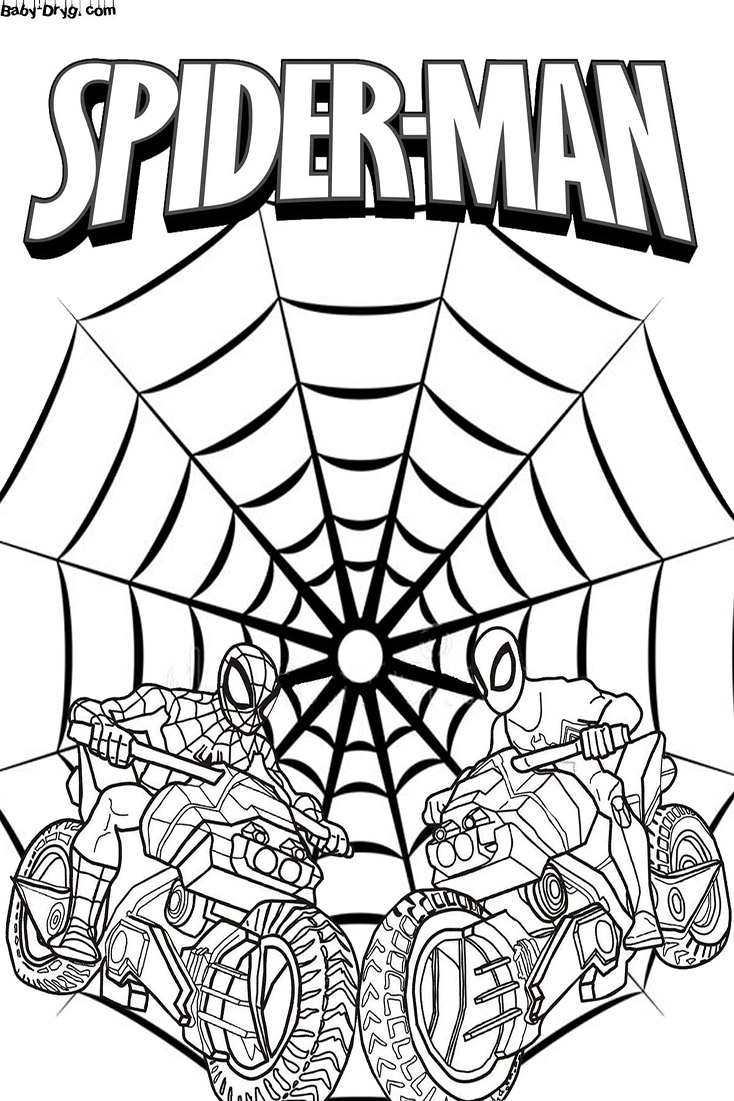 Coloring page Spider-Man on a motorcycle | Coloring Spider-Man