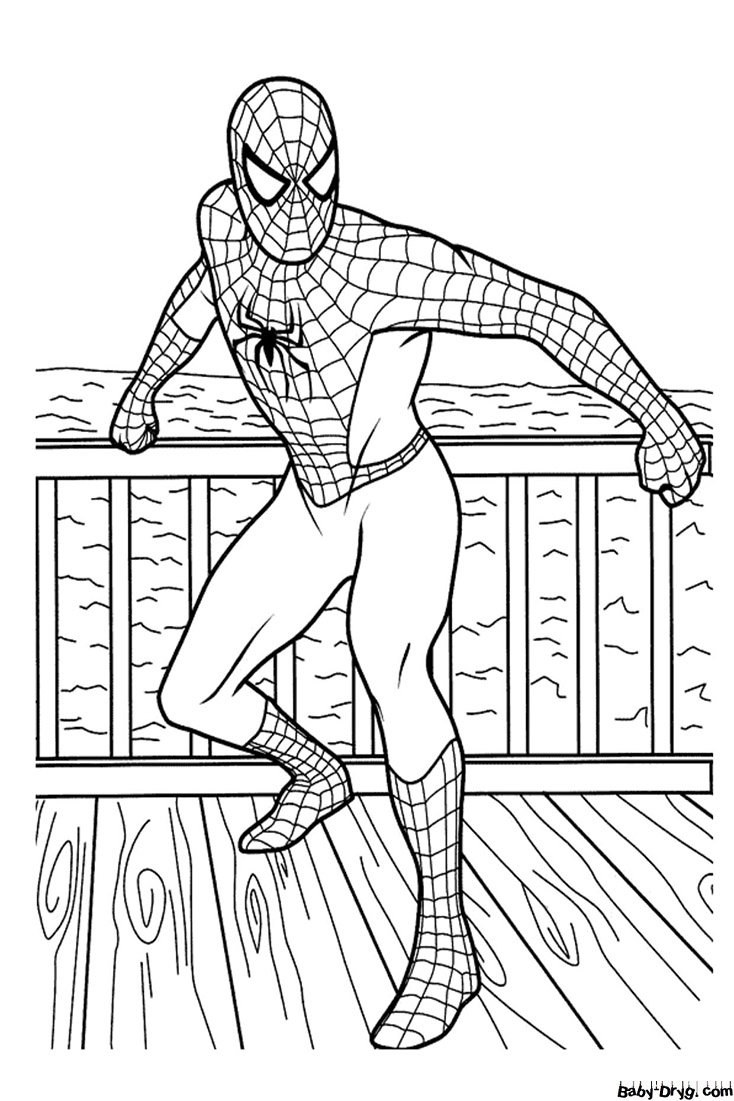 Coloring page Spider-Man on the shore | Coloring Spider-Man