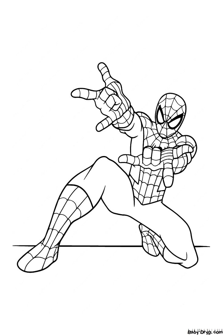 Coloring page Spider-Man releases a web | Coloring Spider-Man