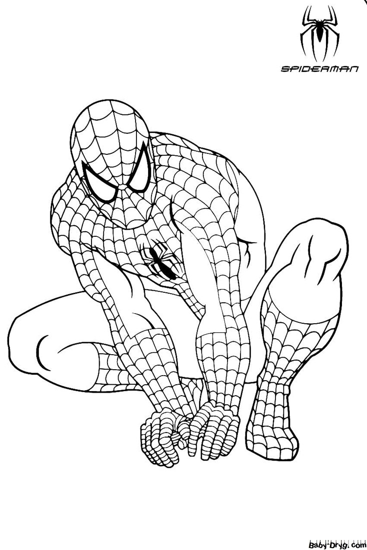 Coloring page Spider-Man sits | Coloring Spider-Man printout