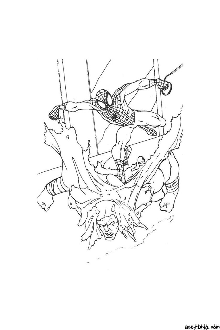 Coloring page Spiderman attacks the Sandman | Coloring Spider-Man