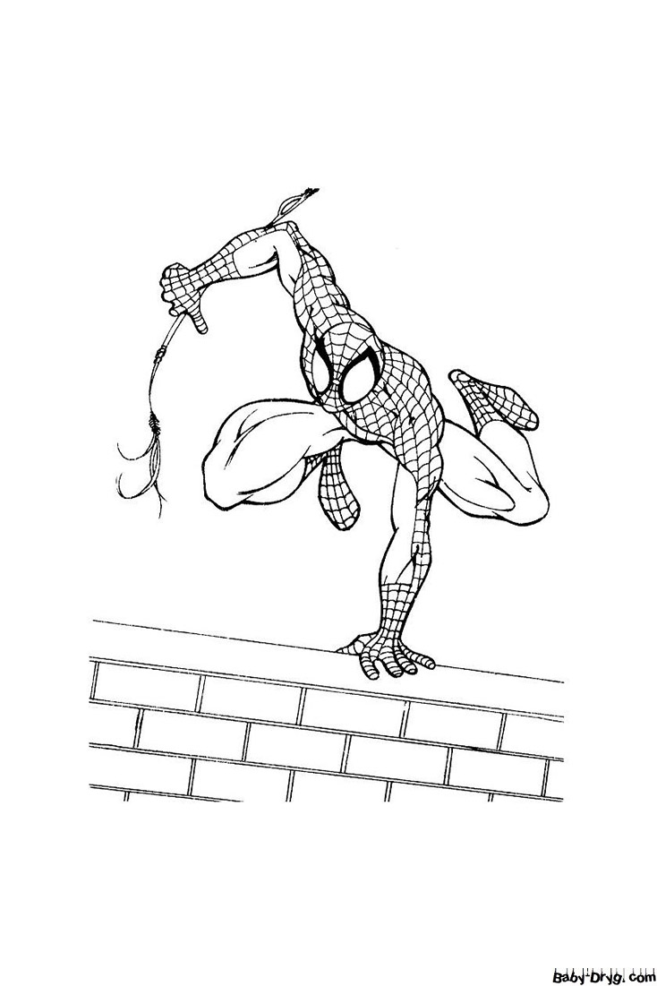 Coloring page Spiderman jumps on the roof | Coloring Spider-Man