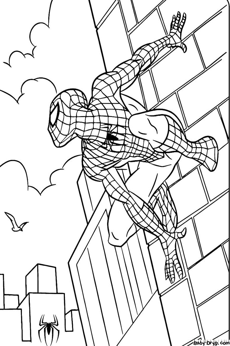 Coloring page SpiderMan on the wall | Coloring Spider-Man