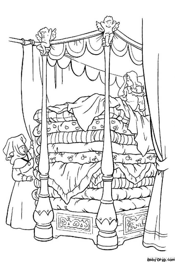 Coloring page The Princess on the Pea | Coloring Princess