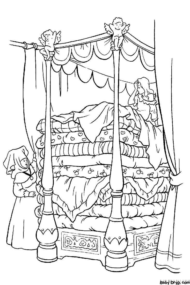 Coloring page The Princess on the Pea | Coloring Princess