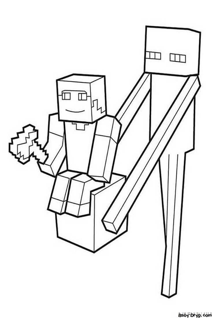 Coloring page Wanderer of the Edge and Steve | Coloring Minecraft
