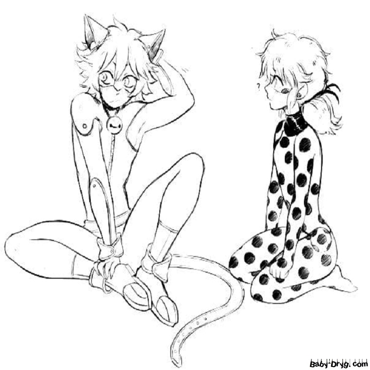 Coloring page What's the plan now? | Coloring Ladybug and Cat Noir
