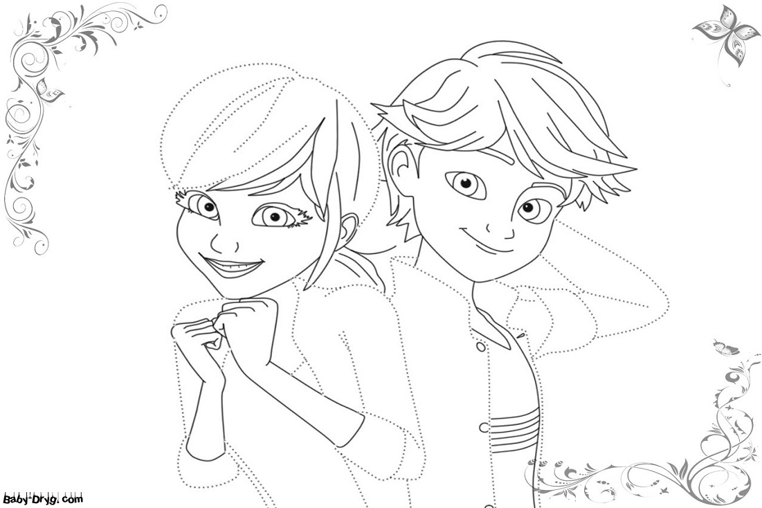 Coloring pages Ladybug and Cat Noir | Coloring Ladybug and Cat Noir