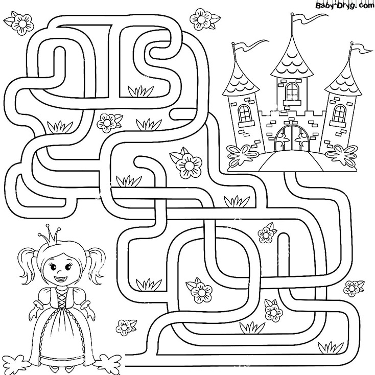 Labyrinth for girls with a princess and a castle | Coloring Princess
