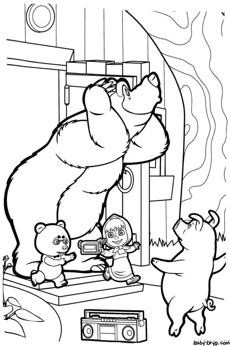 Masha and the Bear pencil drawing | Coloring Masha and the Bear