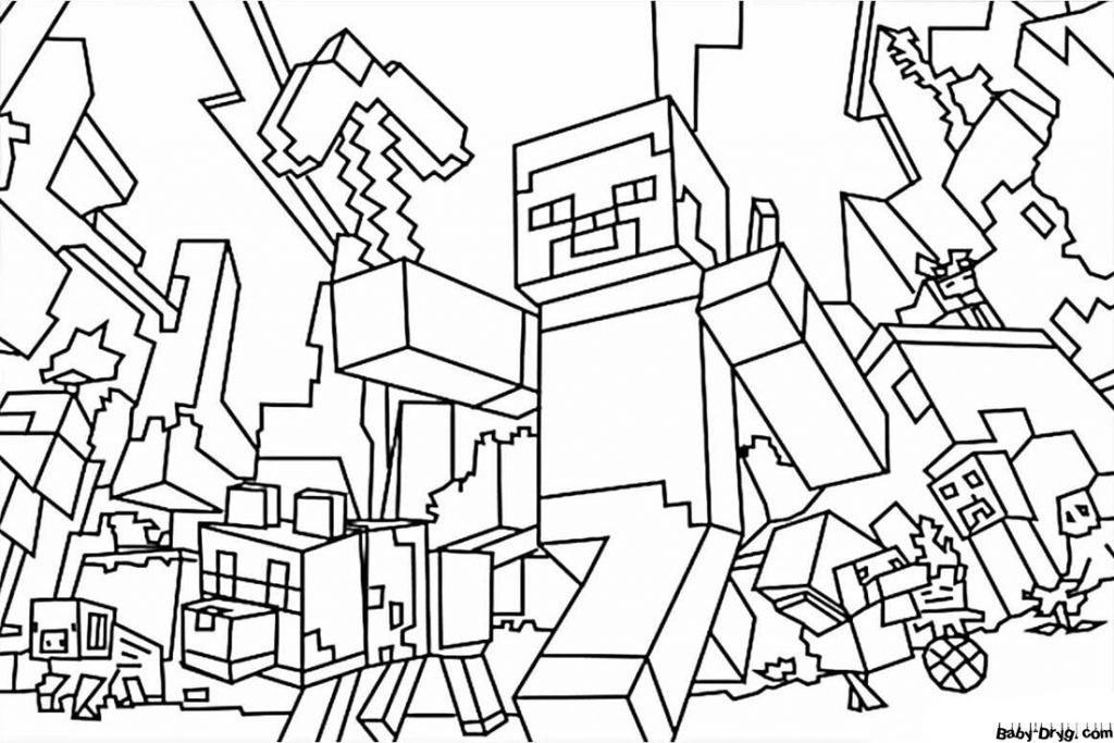 Pencil drawing of Minecraft | Coloring Minecraft printout