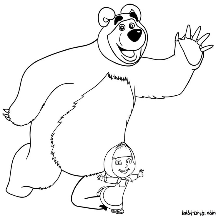Picture of a bear waving | Coloring Masha and the Bear
