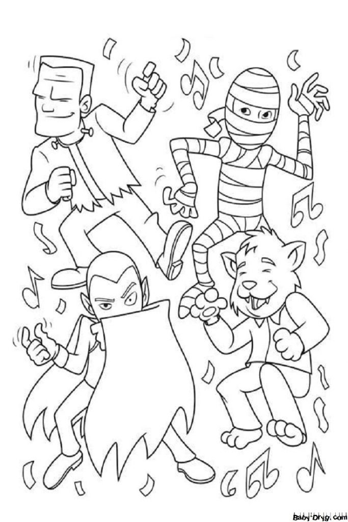 Coloring page All the bad guys took to the streets. After all, it's Halloween | Coloring Halloween