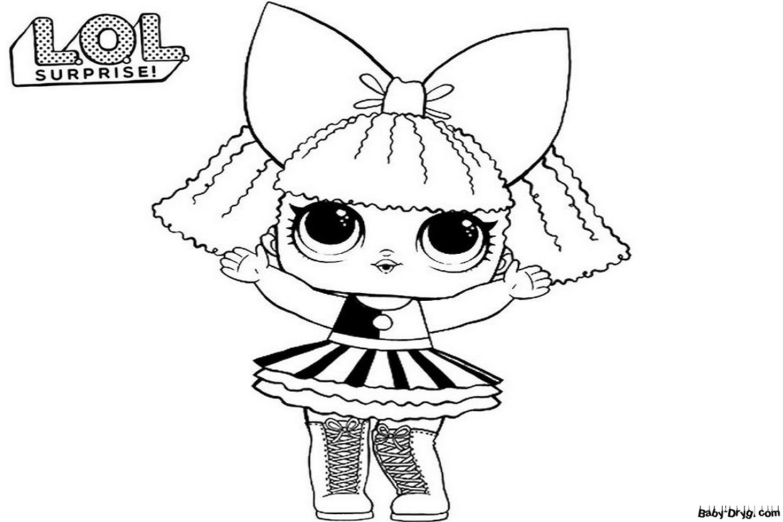 Coloring page Baby in a two-color dress with a huge bow | Coloring LOL dolls