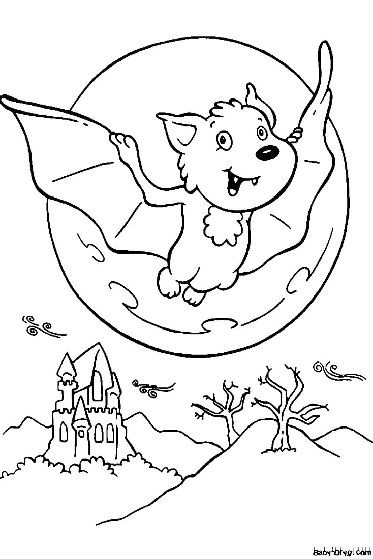 Coloring page Bat in front of the moon | Coloring Halloween