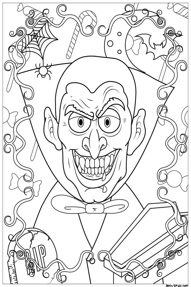 Coloring page Cartoon Dracula | Coloring Halloween printout