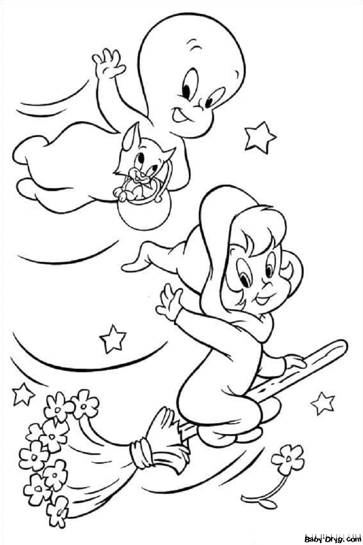 Coloring page Casper rushes to the party | Coloring Halloween