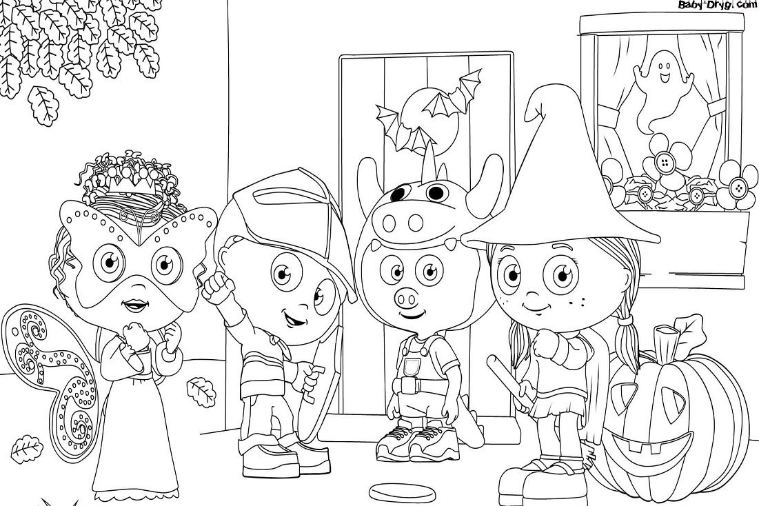 Coloring page Children in costumes | Coloring Halloween