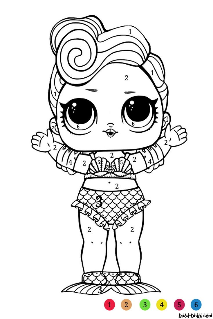 Coloring page Choose the correct color for each digit and color the doll | Coloring LOL dolls