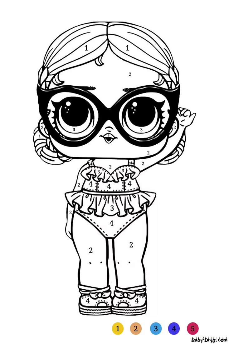 Coloring page Color the doll with colors corresponding to a certain number | Coloring LOL dolls