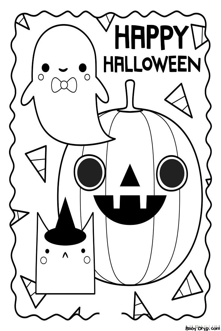 Coloring page Cute Halloween card | Coloring Halloween