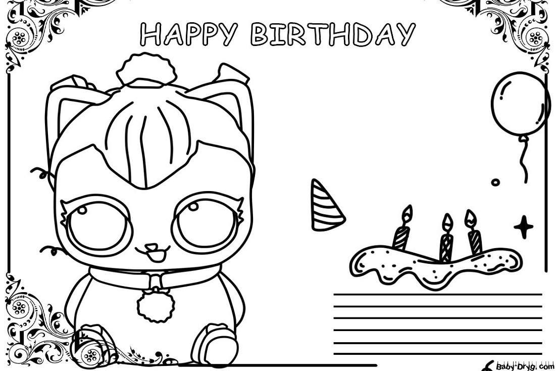 Coloring page Fluffy pet likes to blow out the candles on the cake | Coloring LOL dolls