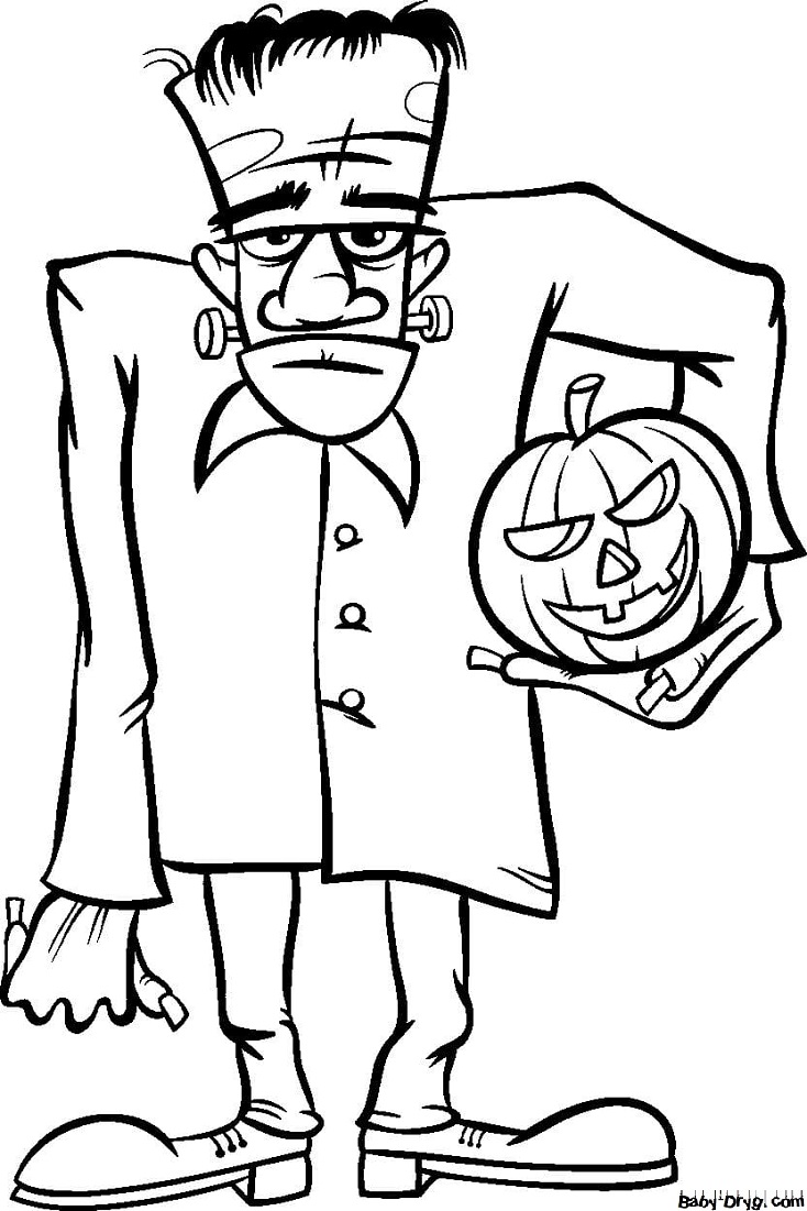 Coloring page Frankenstein with a pumpkin | Coloring Halloween